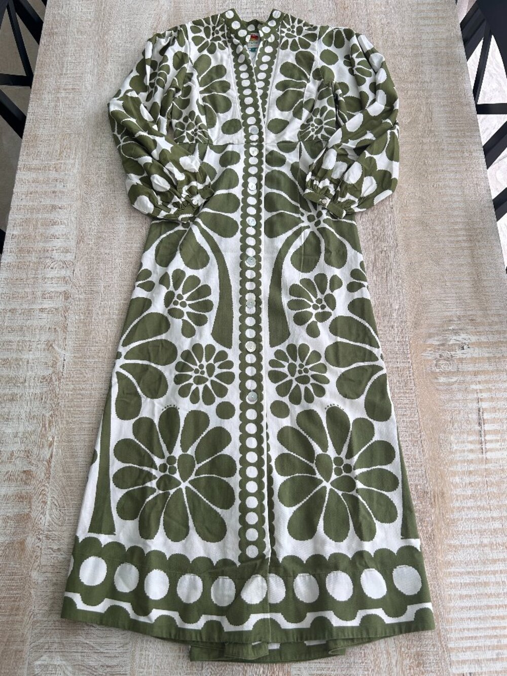 Farm Rio Green/White Palermo Puff Sleeves Floral Maxi Dress Size Medium - Picture 4 of 14